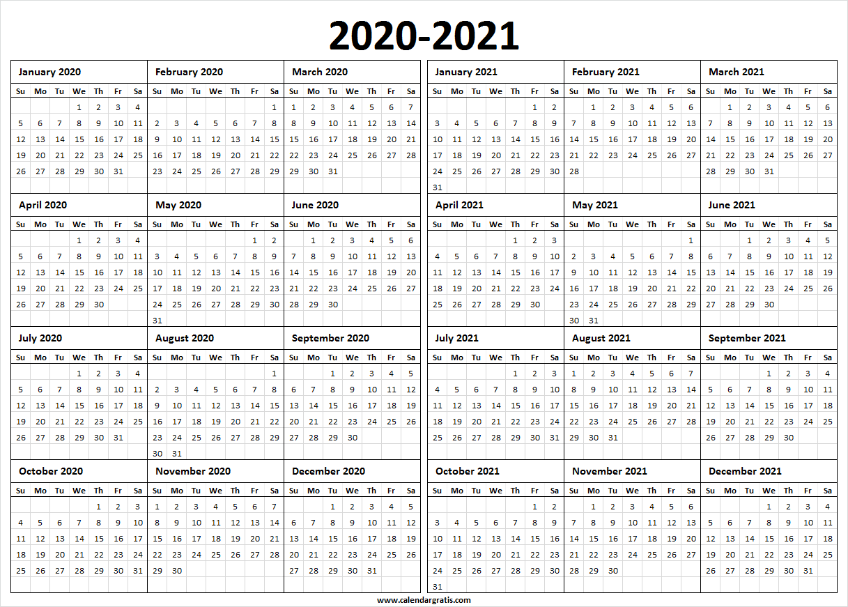 2020 And 2021 Calendar Printable Pdf