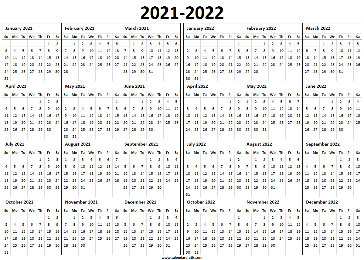 2021 Yearly Calendar Printable One Page