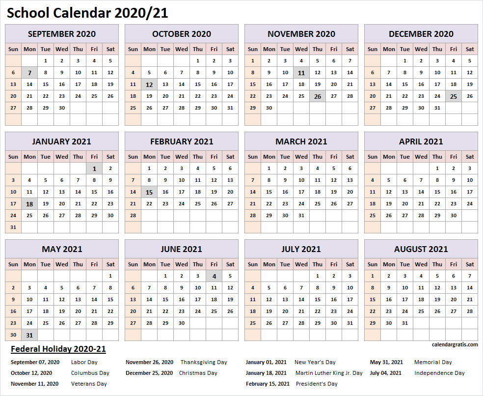 2020 2021 School Calendar Template Academic Calendar 2020 21
