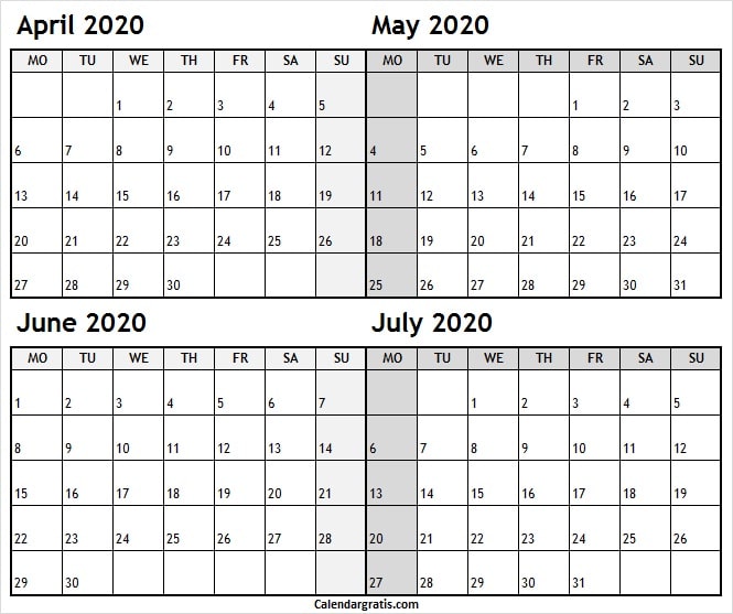April May 2020 Calendar Printable Template June July Holidays Calendar