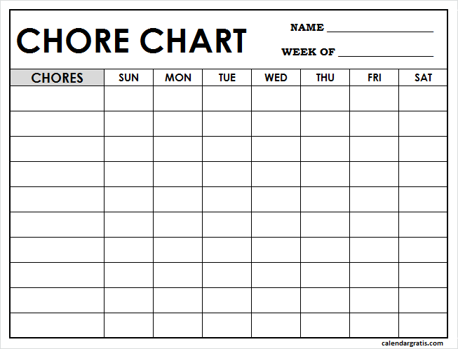 Chore Charts For Kids Template from www.calendargratis.com