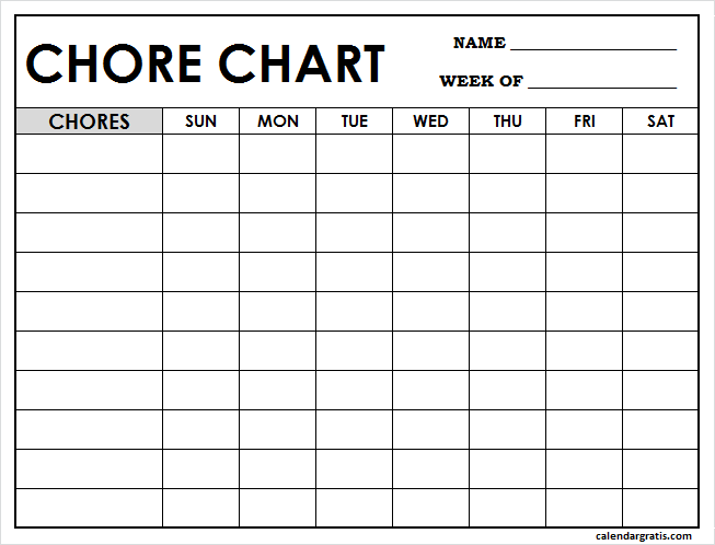 Chore List Template Free from www.calendargratis.com