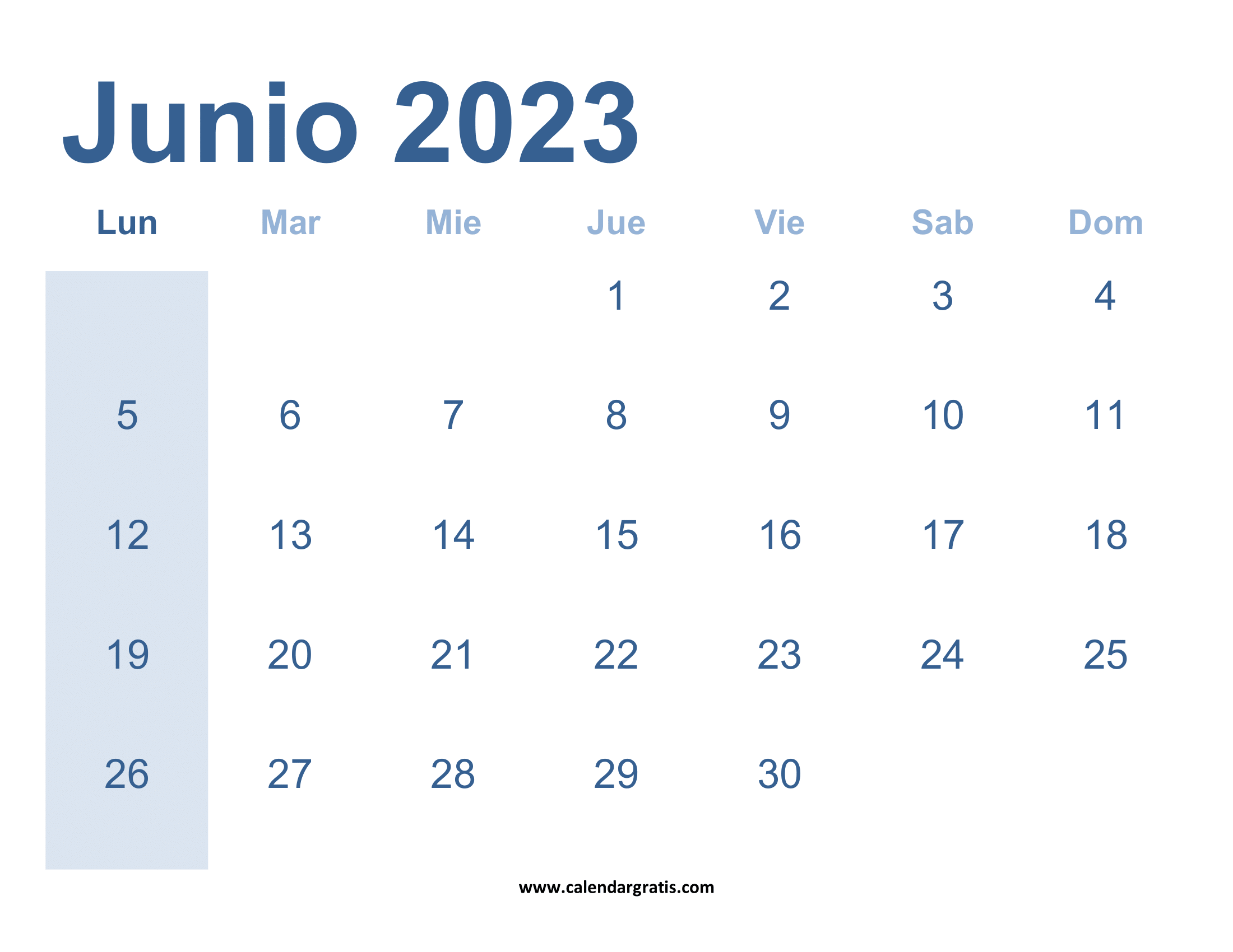 Calendario Junio 2023 Imprimir Gratis