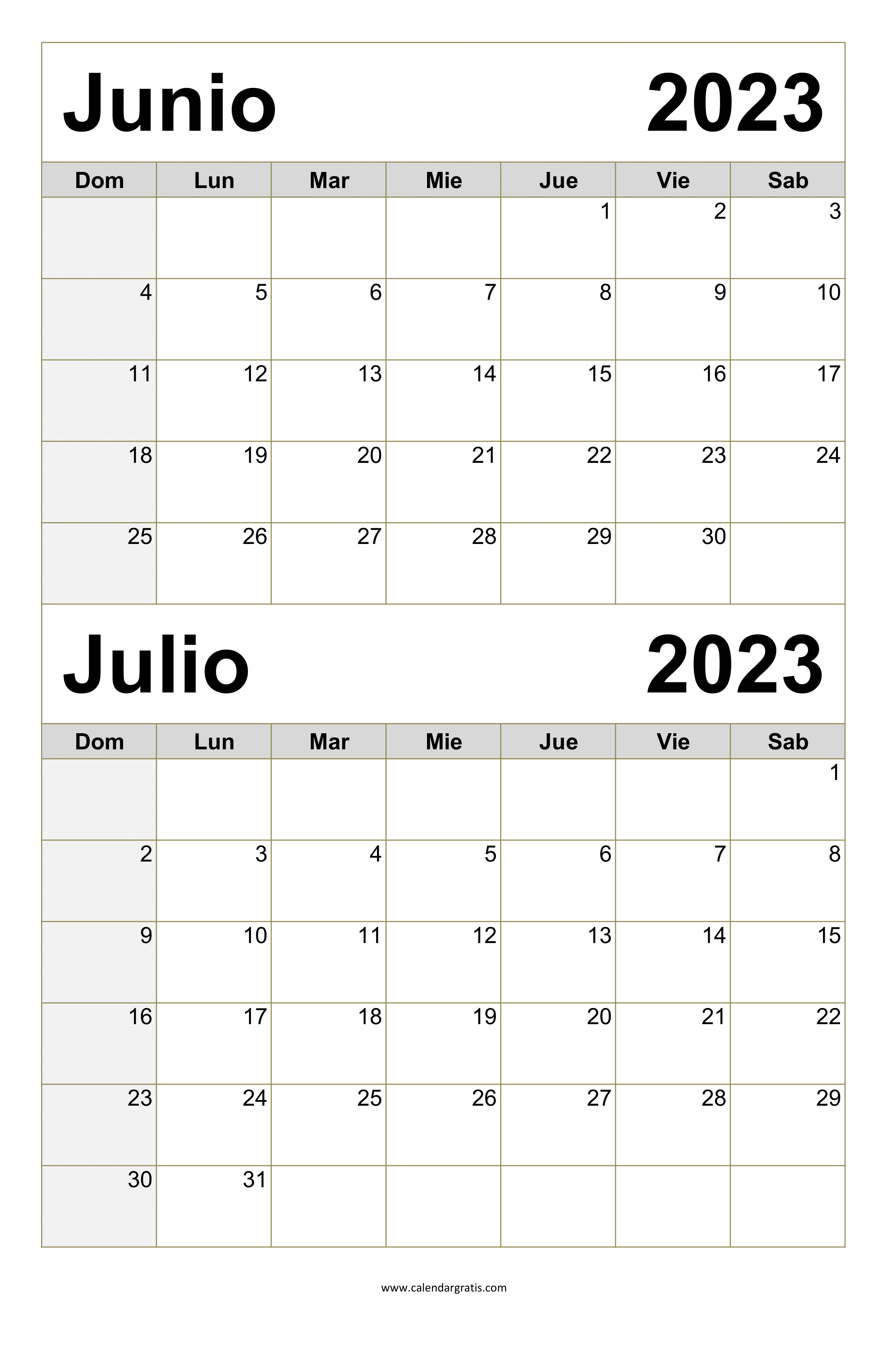 Mes Junio Y Julio 2023 Calendario Junio Julio 2023 Para Imprimir - Calendar Gratis