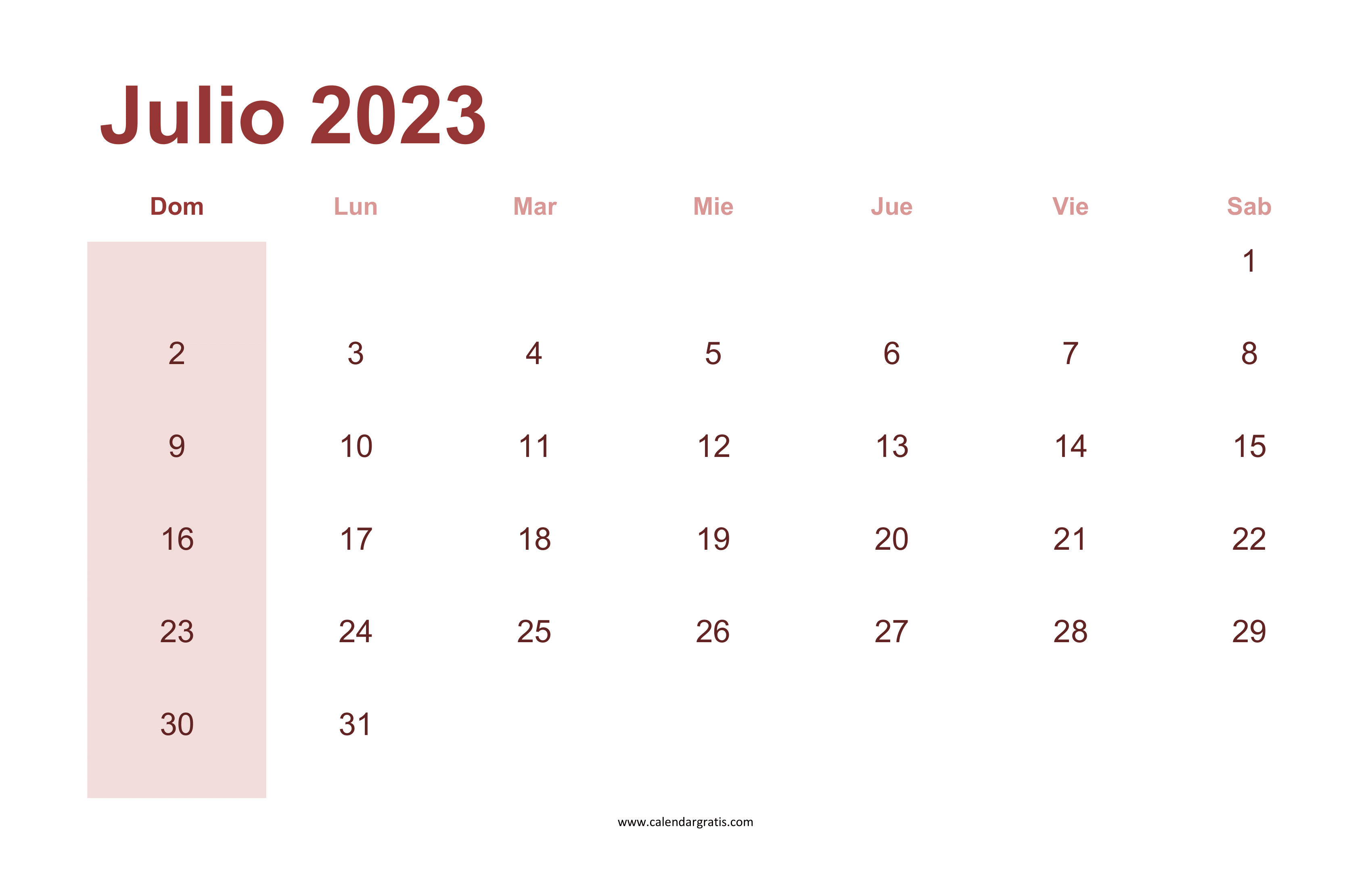 Plantilla Calendario Julio 2023
