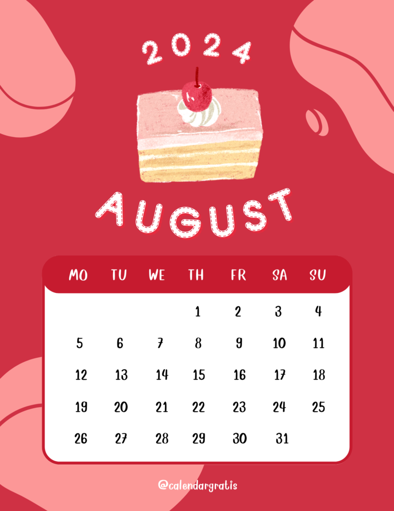 2024 August Calendar for Kids