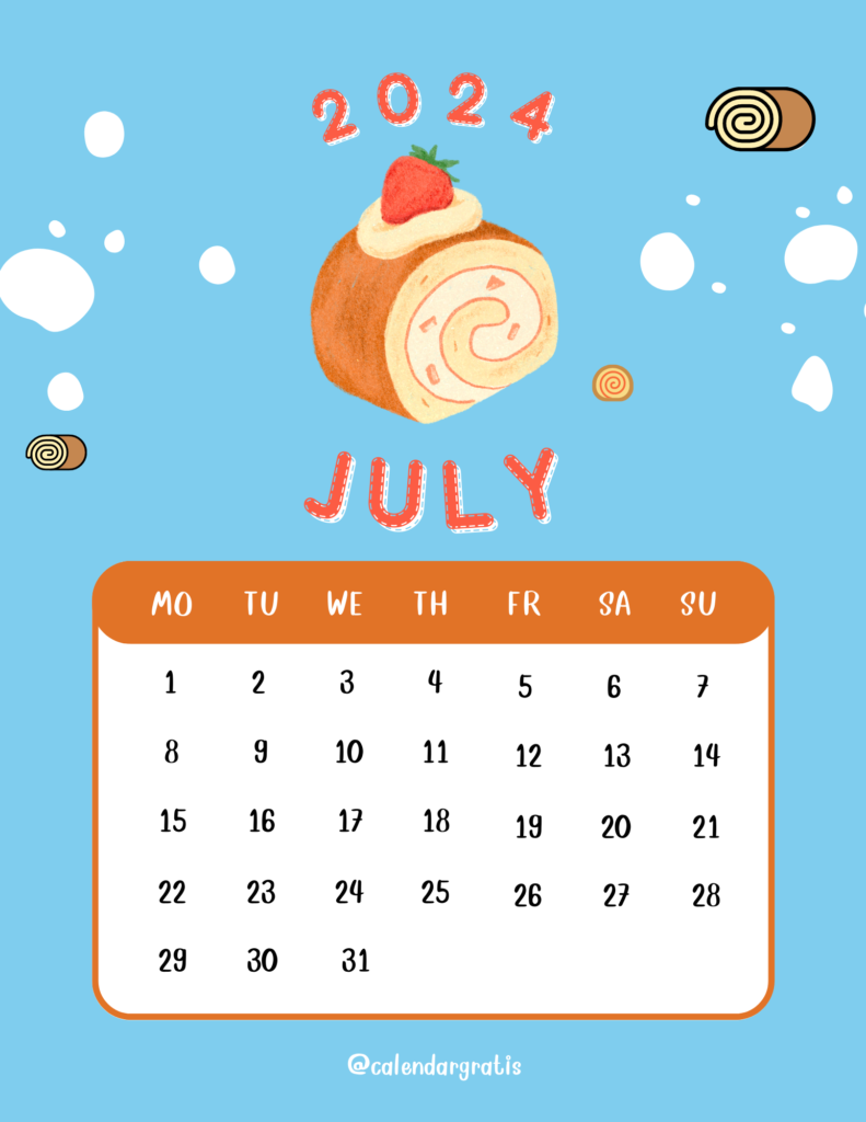 2024 July Calendar for Kids