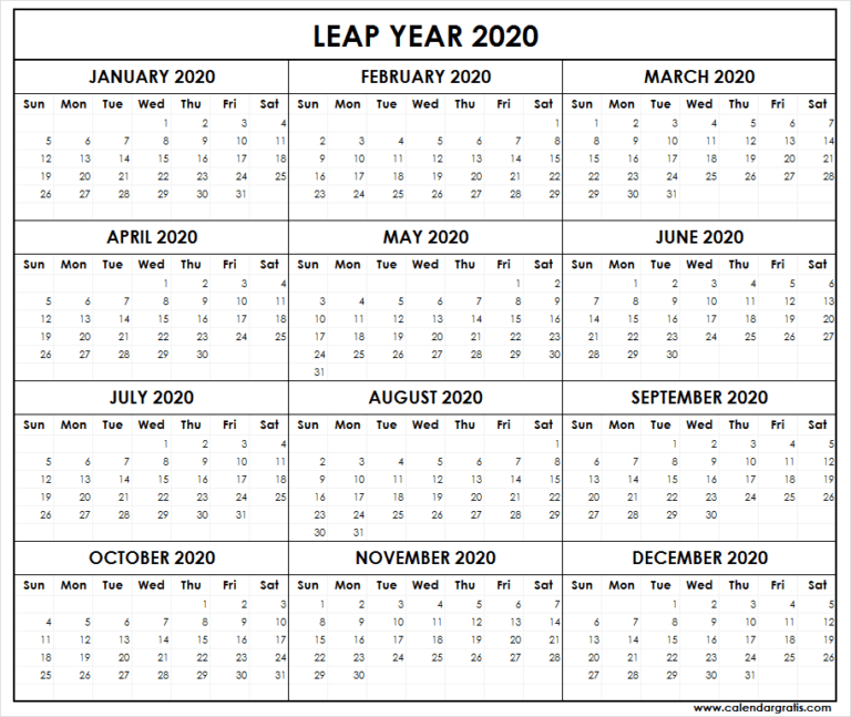 Leap Year 2020 Calendar 366 Days List of Leap Year 2020, 2024, 2028
