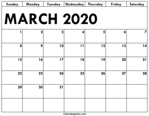 Printable March 2020 Calendar Holidays Template Excel, PNG, PDF, Word