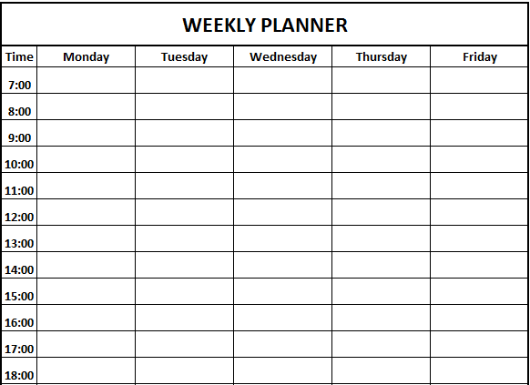 Printable weekly planner template with times