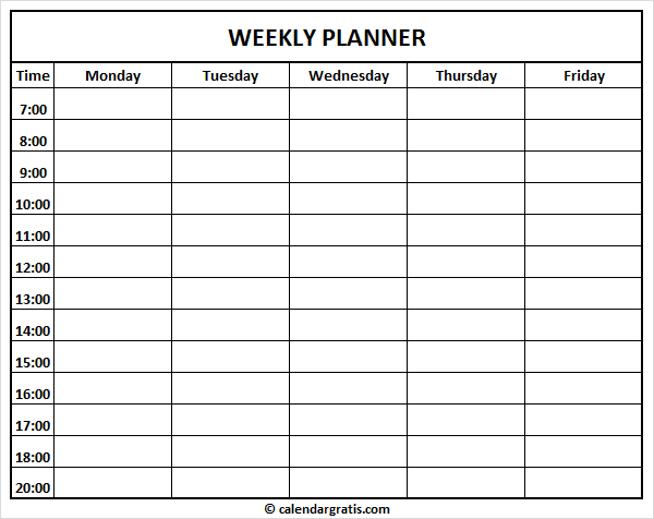 Printable weekly planner template with times