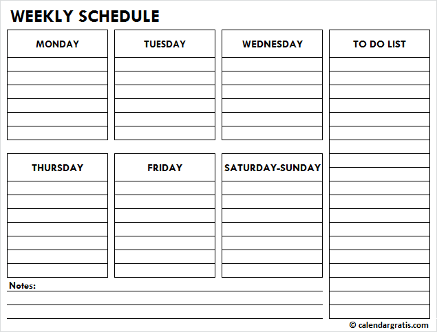 Print full week schedule planner and to do list template