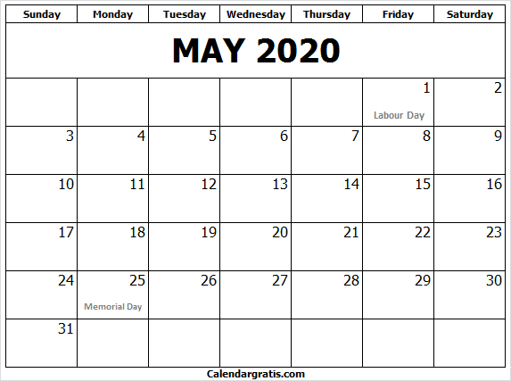 Memorial day 2020 calendar