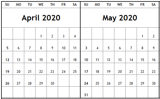 Apr May Jun printable calendar 2020 notes