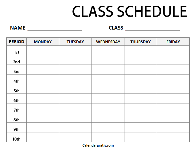 College Student Class Schedule Template