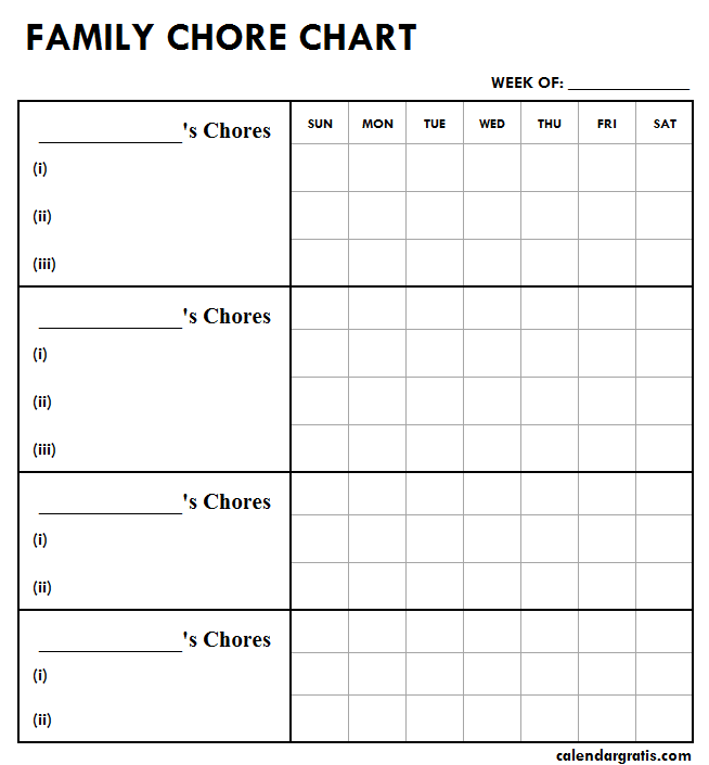 Family Chore Chart Template Free