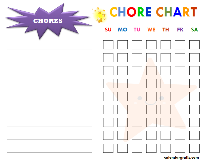 Free Chore Chart for Kids with Checkbox