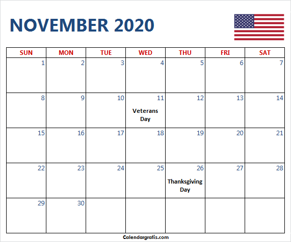 November 2020 United States public holidays