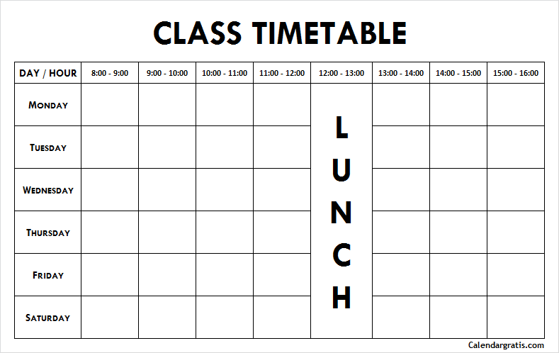 School Weekly Class Schedule Template