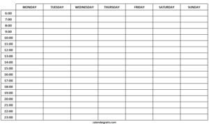 Printable Hourly Schedule Template - 24 Hours Planner Blank Templates