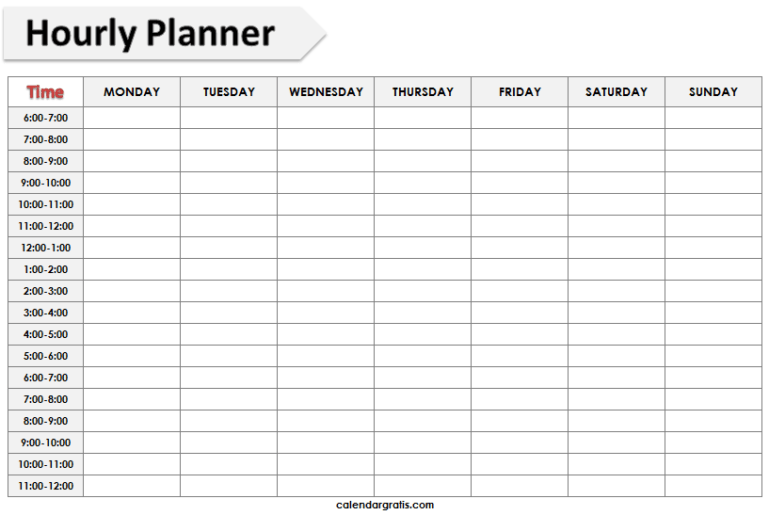 Printable Hourly Schedule Template 24 Hours Planner Blank Templates