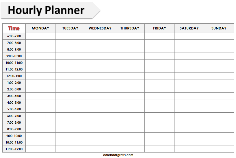 Printable Hourly Schedule Template - 24 Hours Planner Blank Templates