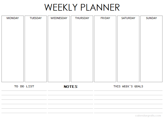 One week schedule planner template pdf