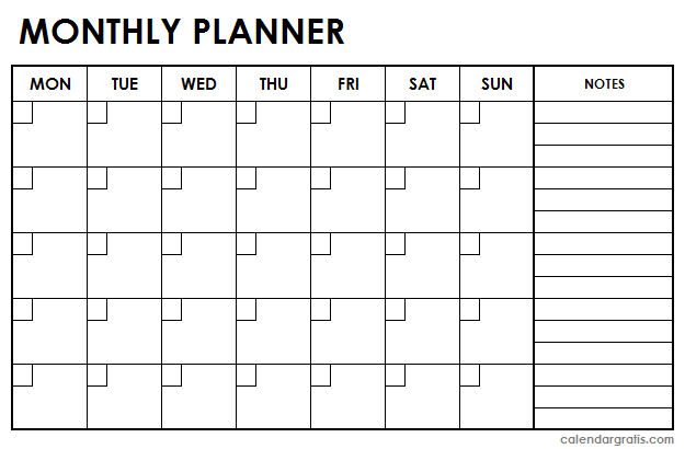 Printable monthly planner template
