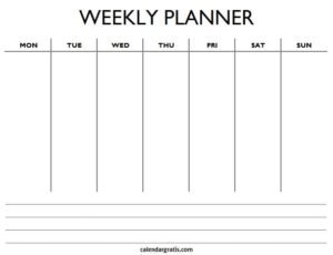Weekly Planner Template Printable Free | Blank Week Schedule Planner