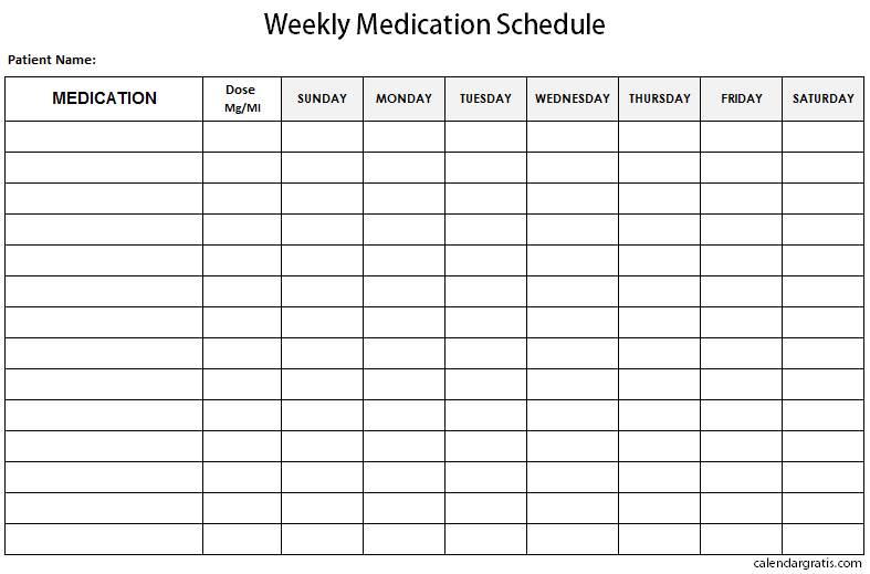 Weekly medication tracker chart printable