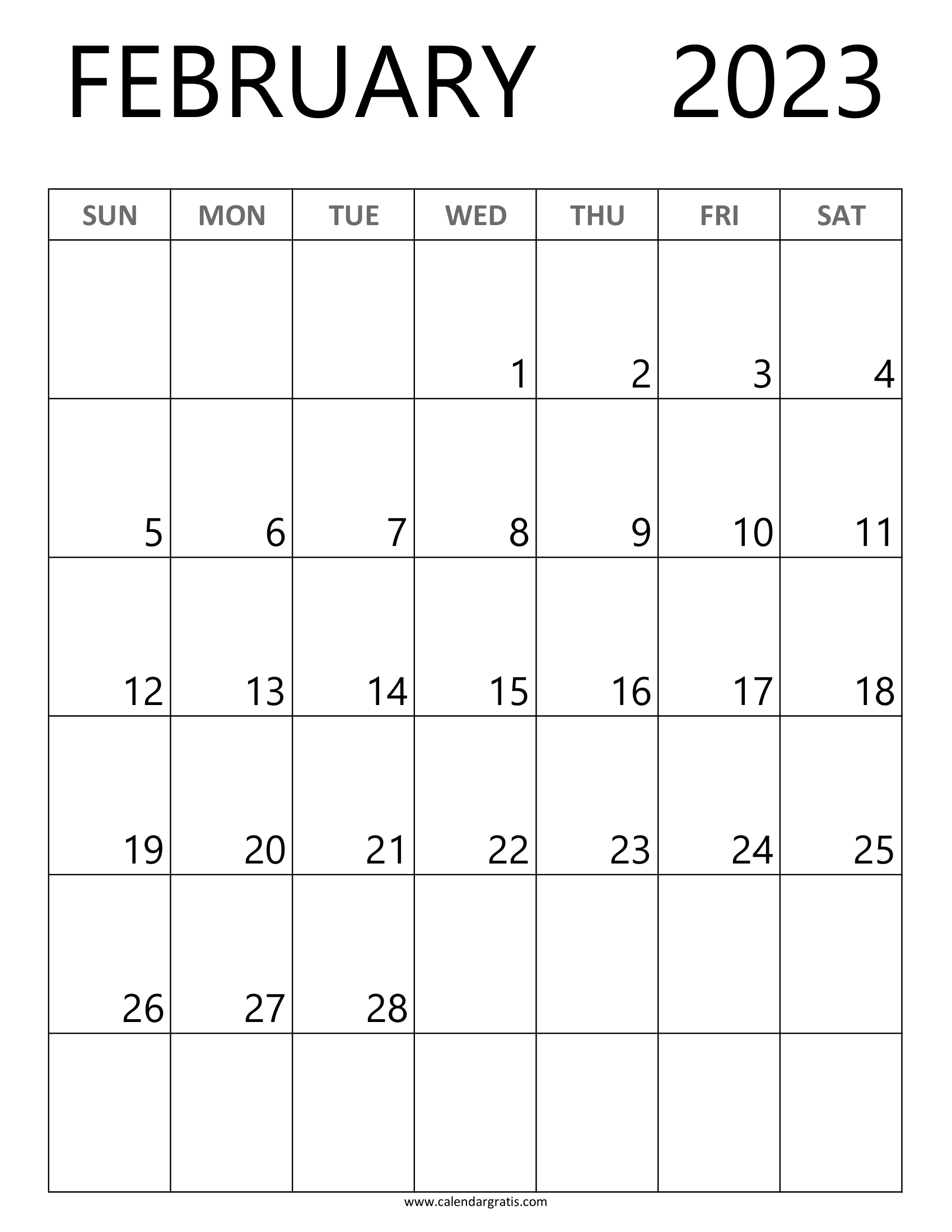 Free Printable A4 Size Calendar for February 2023. Instant download monthly calendar template in a vertical layout.