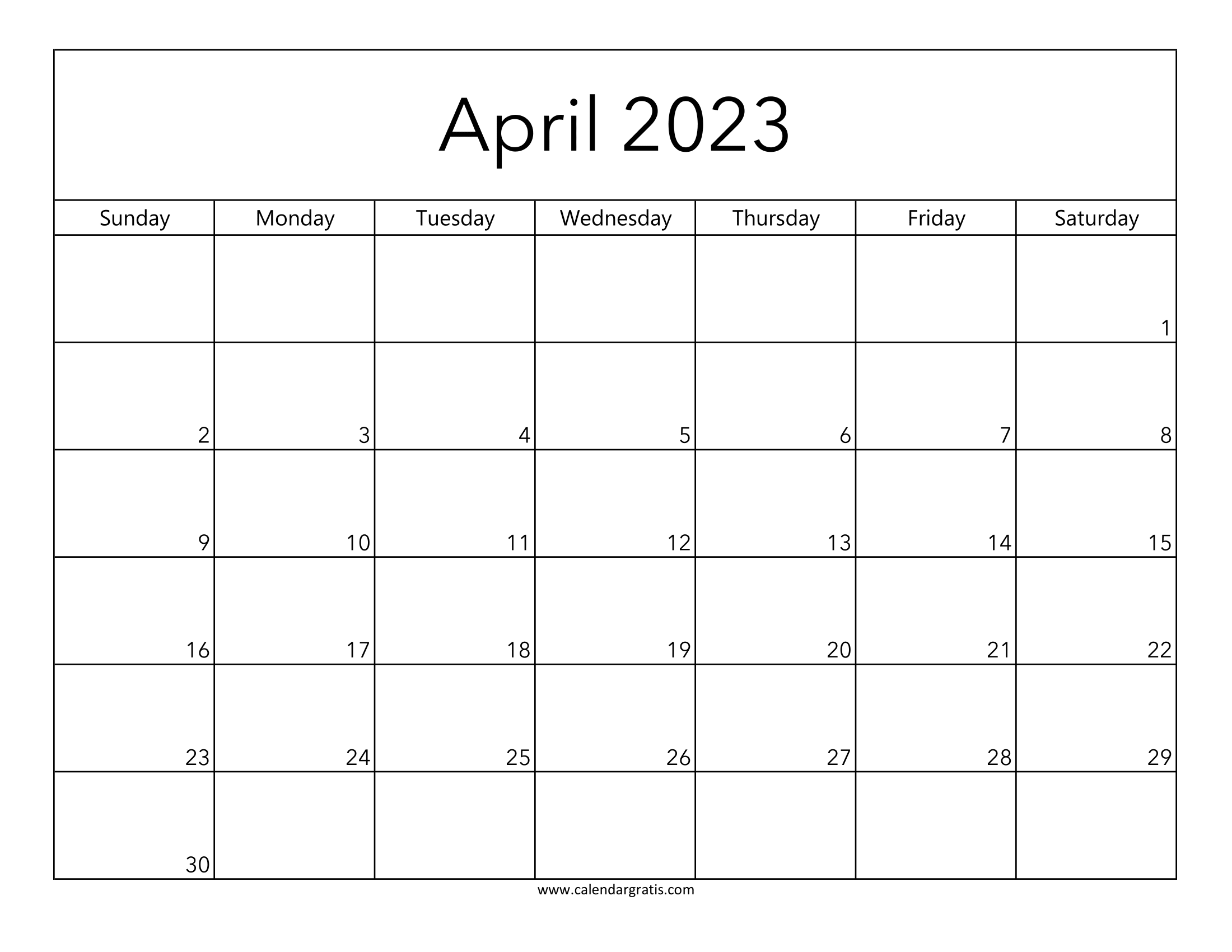One-month April 2023 Calendar Printable Template, Free Downloadable Monthly Planner
