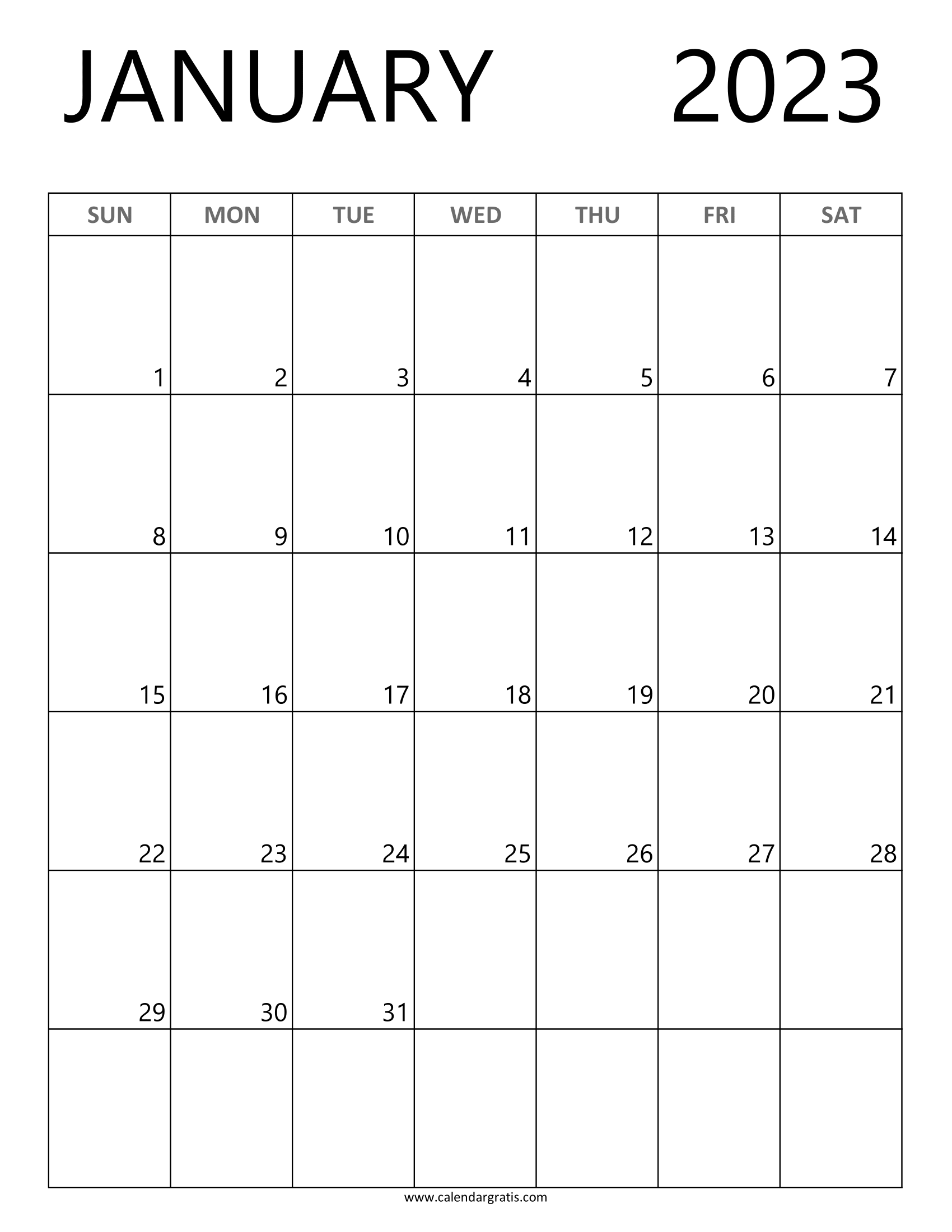 Free Printable A4 Size Calendar for January 2023. Instant download monthly calendar template in a vertical layout.
