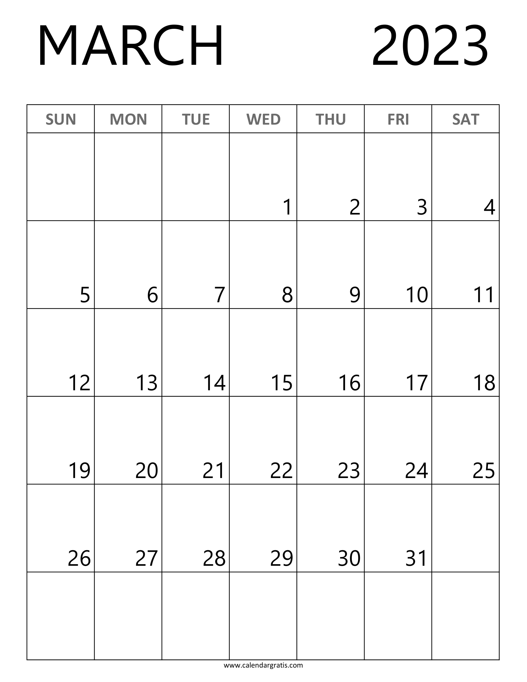 Free Printable A4 Size Calendar for March 2023, Instant downloadable monthly calendar template, vertical layout