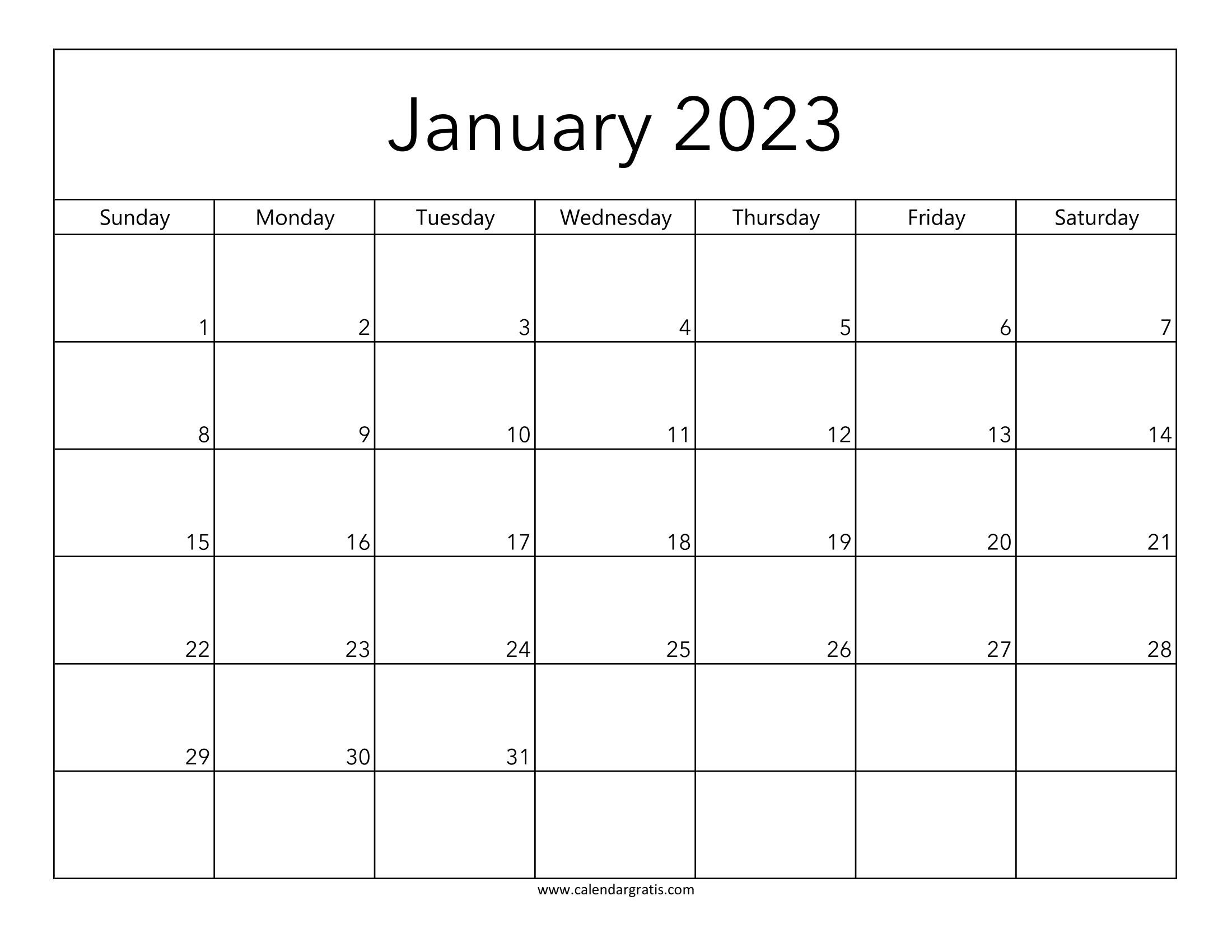 January 2023 Calendar Printable Free Template. Download the calendar and keep track of dates, day, and month.
