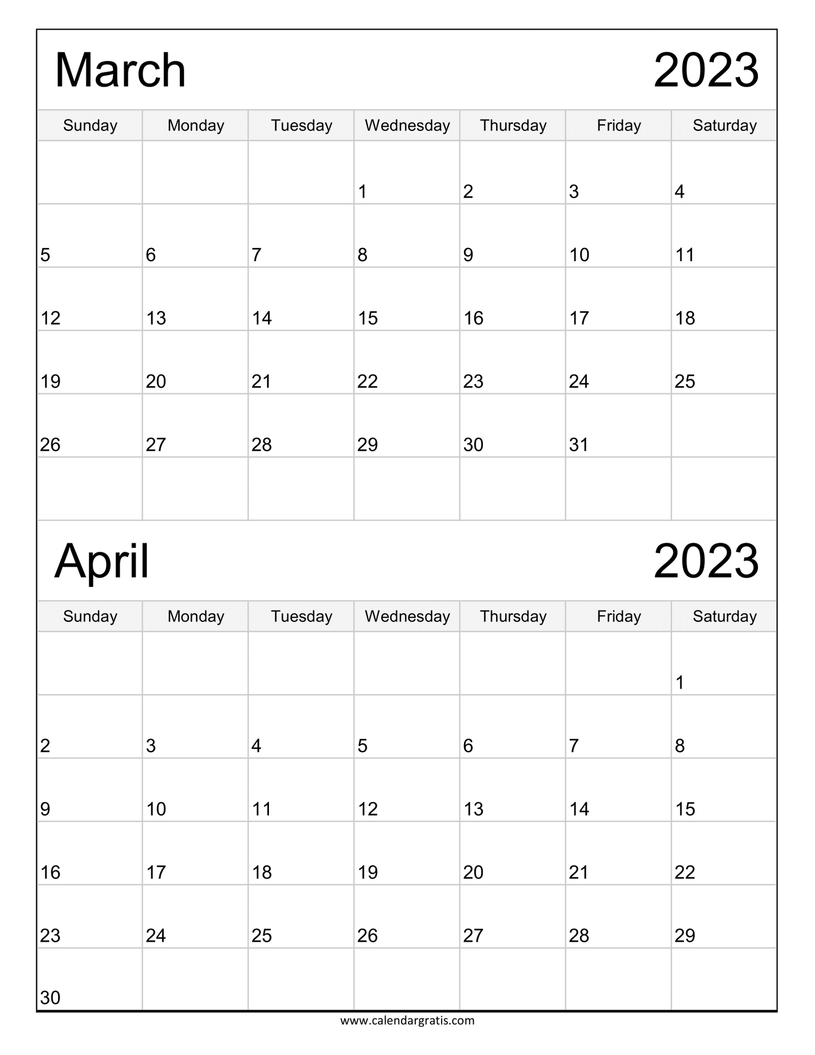 March April 2023 Calendar Printable Template Two month Planner To Print March April 2023 Calendar Printable Template Two month Planner To Print