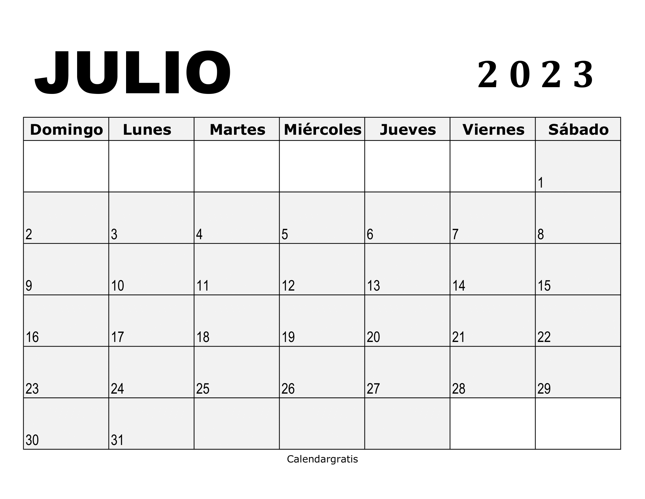 Calendario Julio 2023 Para Imprimir Descargar