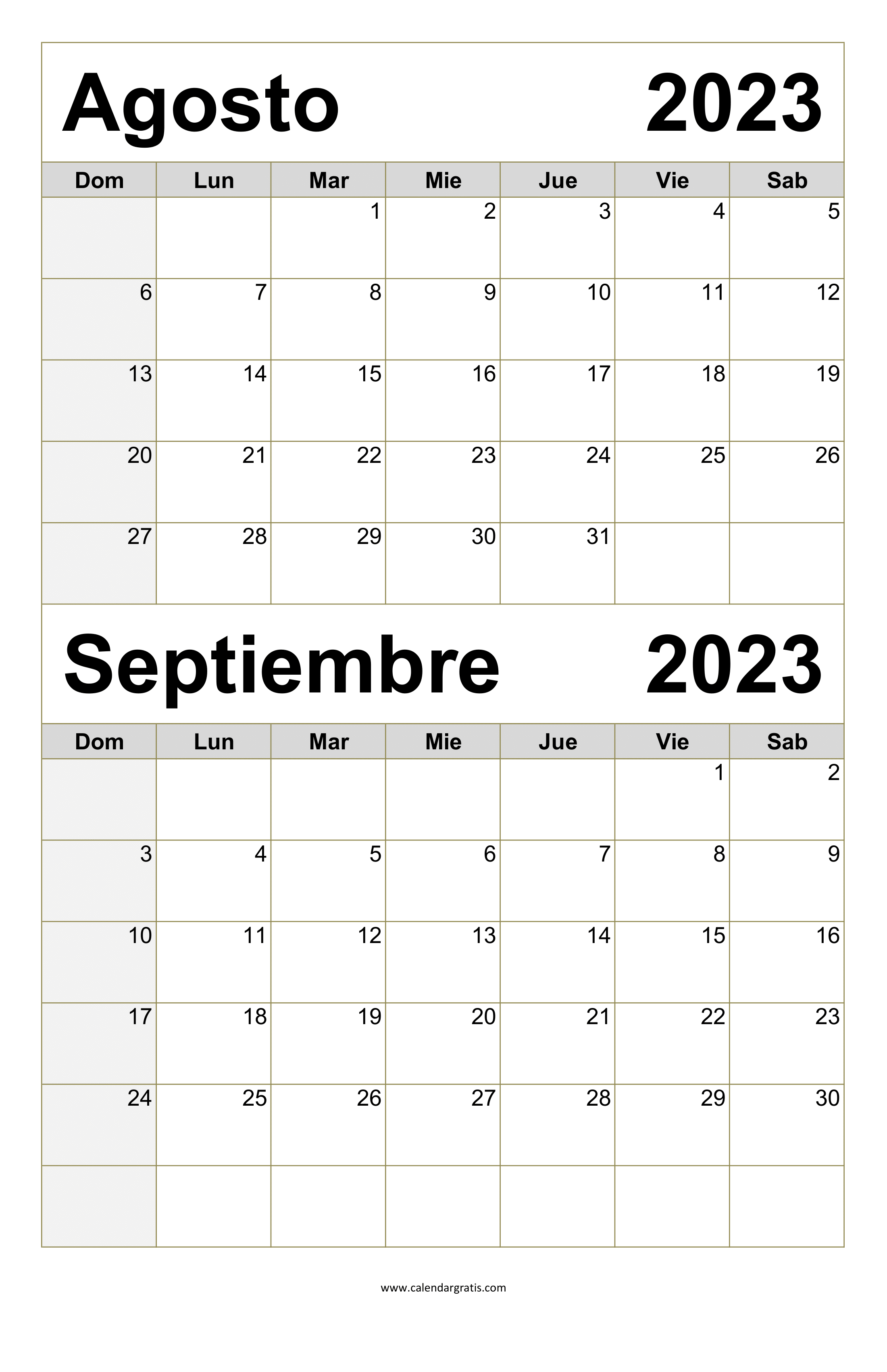 Manténgase al tanto de su agenda con nuestro calendario agosto y septiembre de 2023, diseñado para brindar claridad y funcionalidad