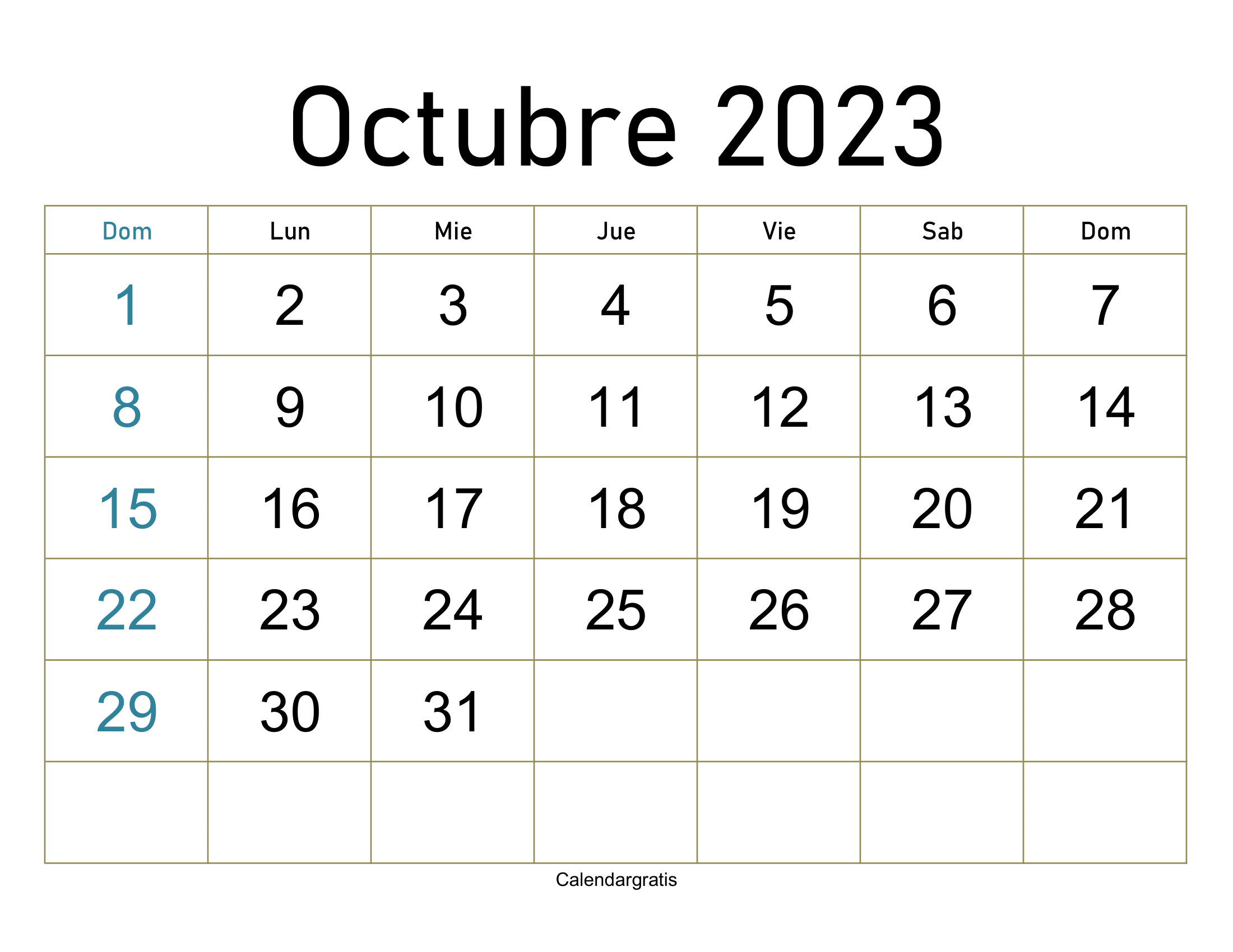 Organiza tu mes con el calendario octubre 2023 para imprimir