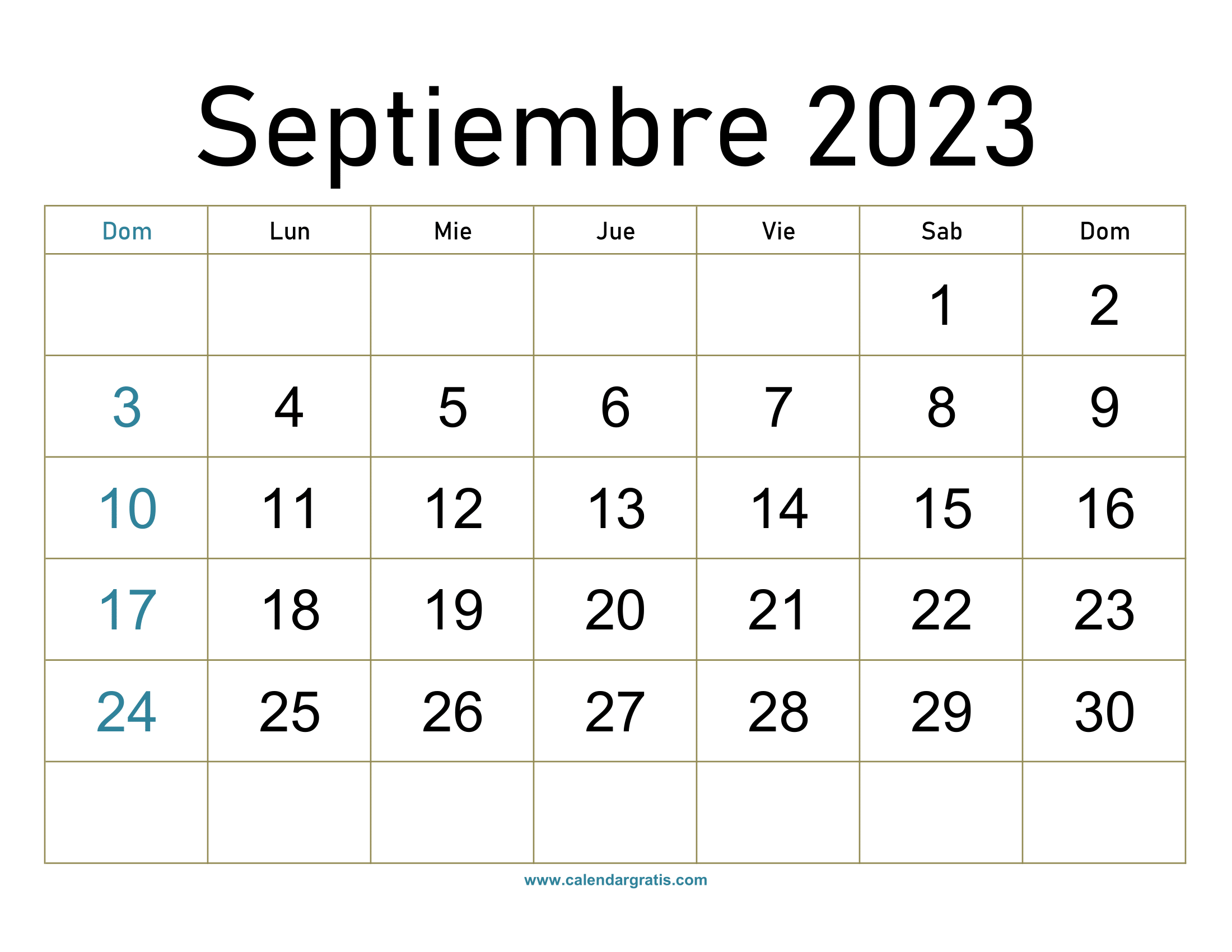 Planificador mensual Calendario septiembre 2023 para imprimir  descargar en formato de imagen.