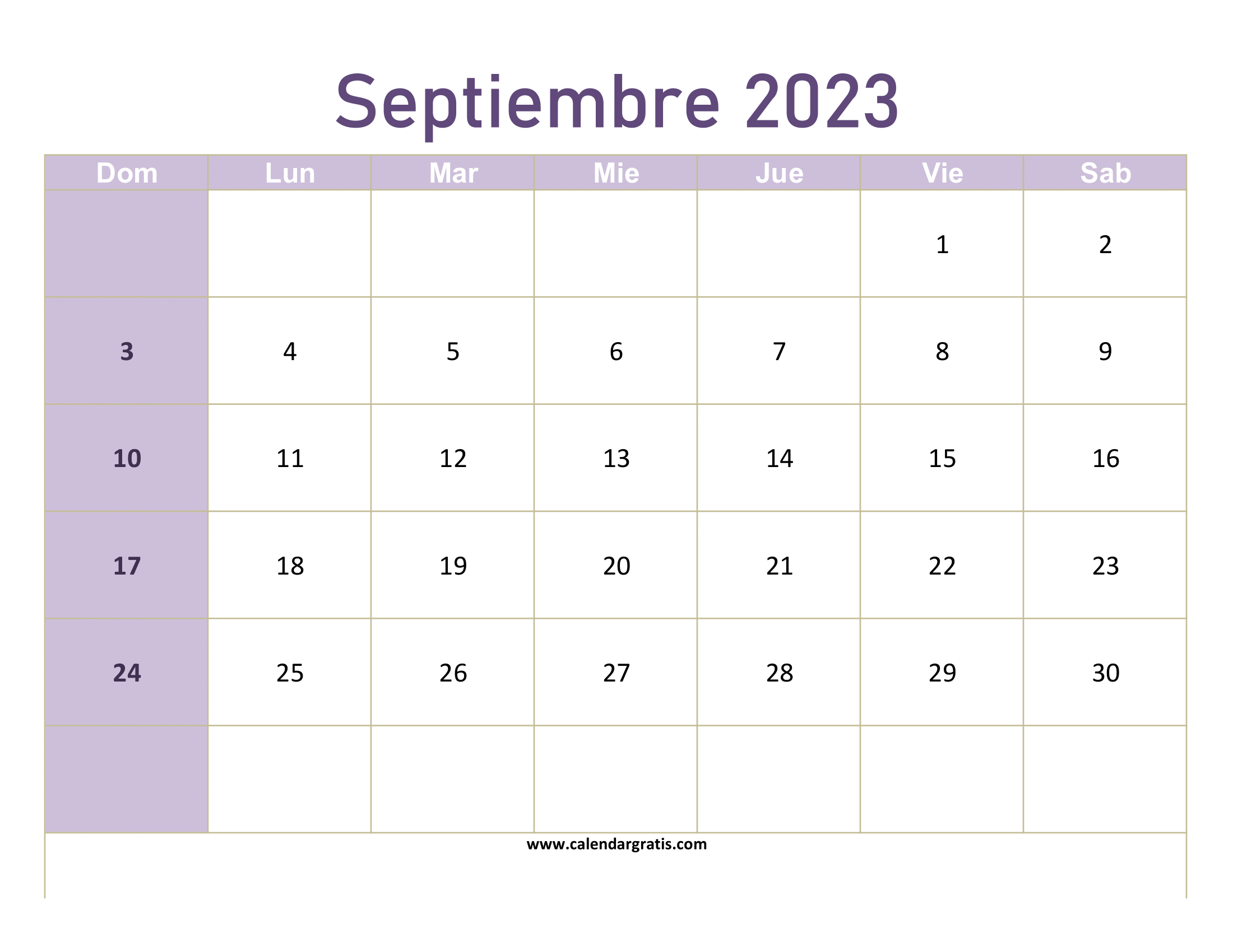 Un calendario de pared para el mes de septiembre de 2023, diseñado para ser impreso y colgado