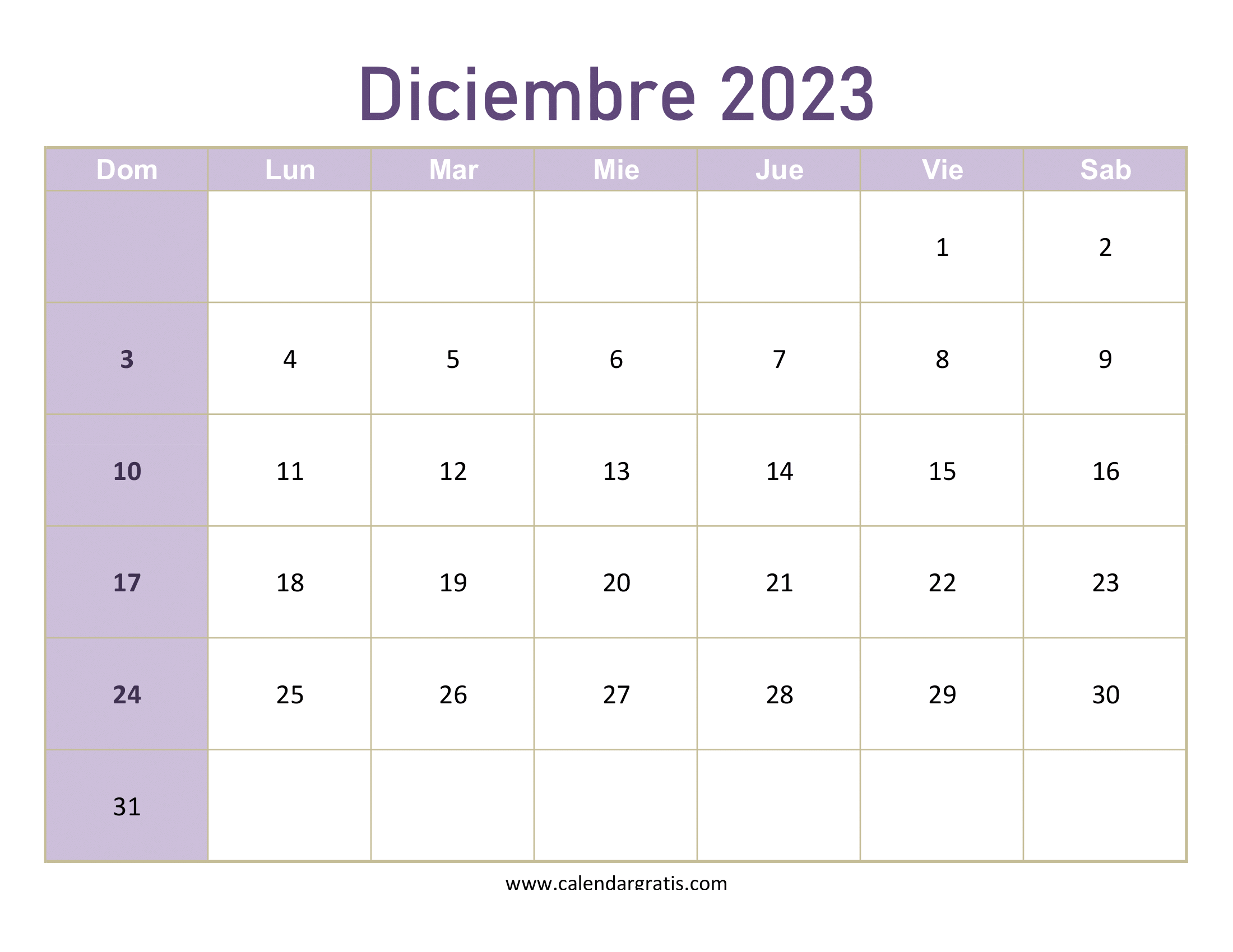Visualiza tu mes con el calendario diciembre 2023  para imprimir