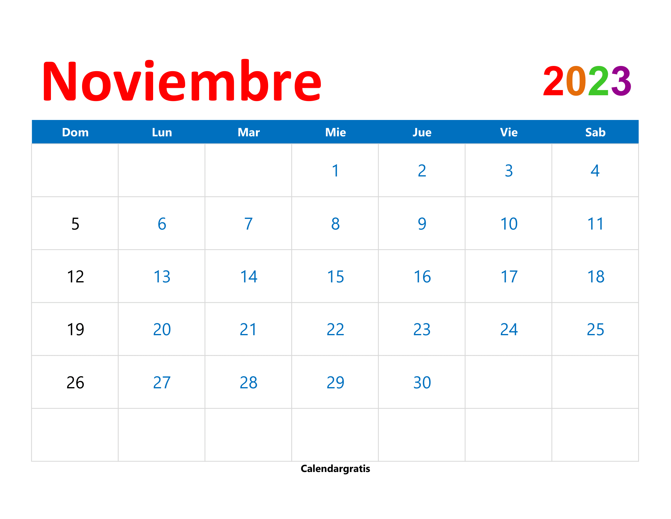 Planifica tus actividades con el calendario noviembre 2023 para imprimir