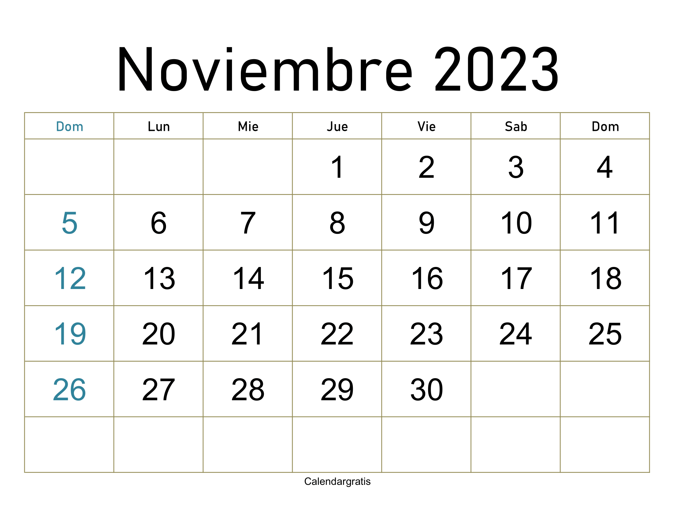 Visualiza tu mes con el calendario de noviembre 2023 imprimible