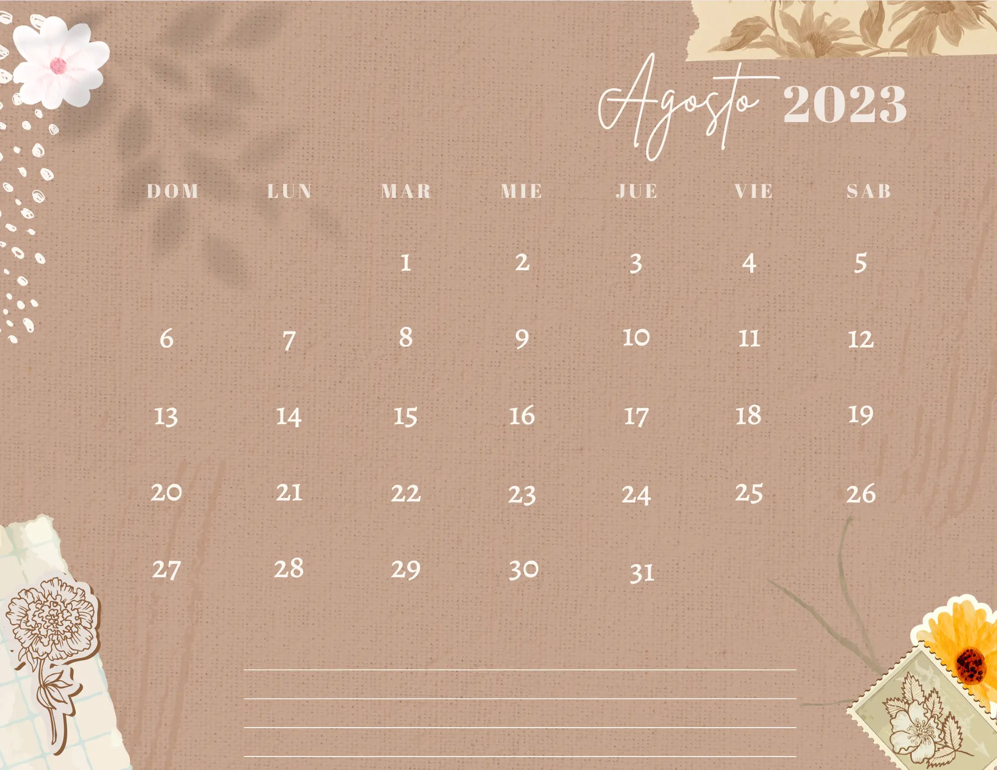 Lleve un registro de su agenda con un hermosocalendario agosto 2023 flores adornado con flores florecientes