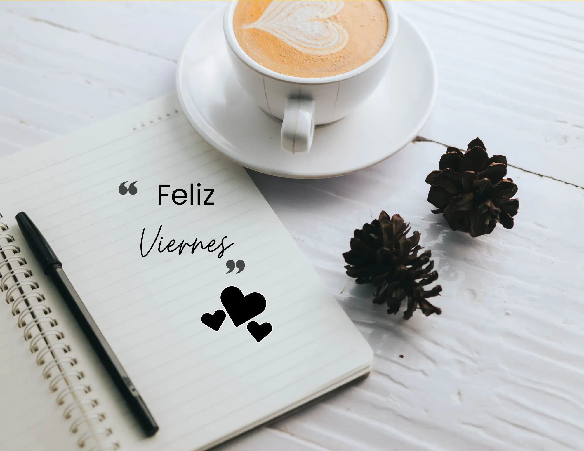 Una imagen con una taza de café y la frase "Feliz Viernes" escrita en la espuma