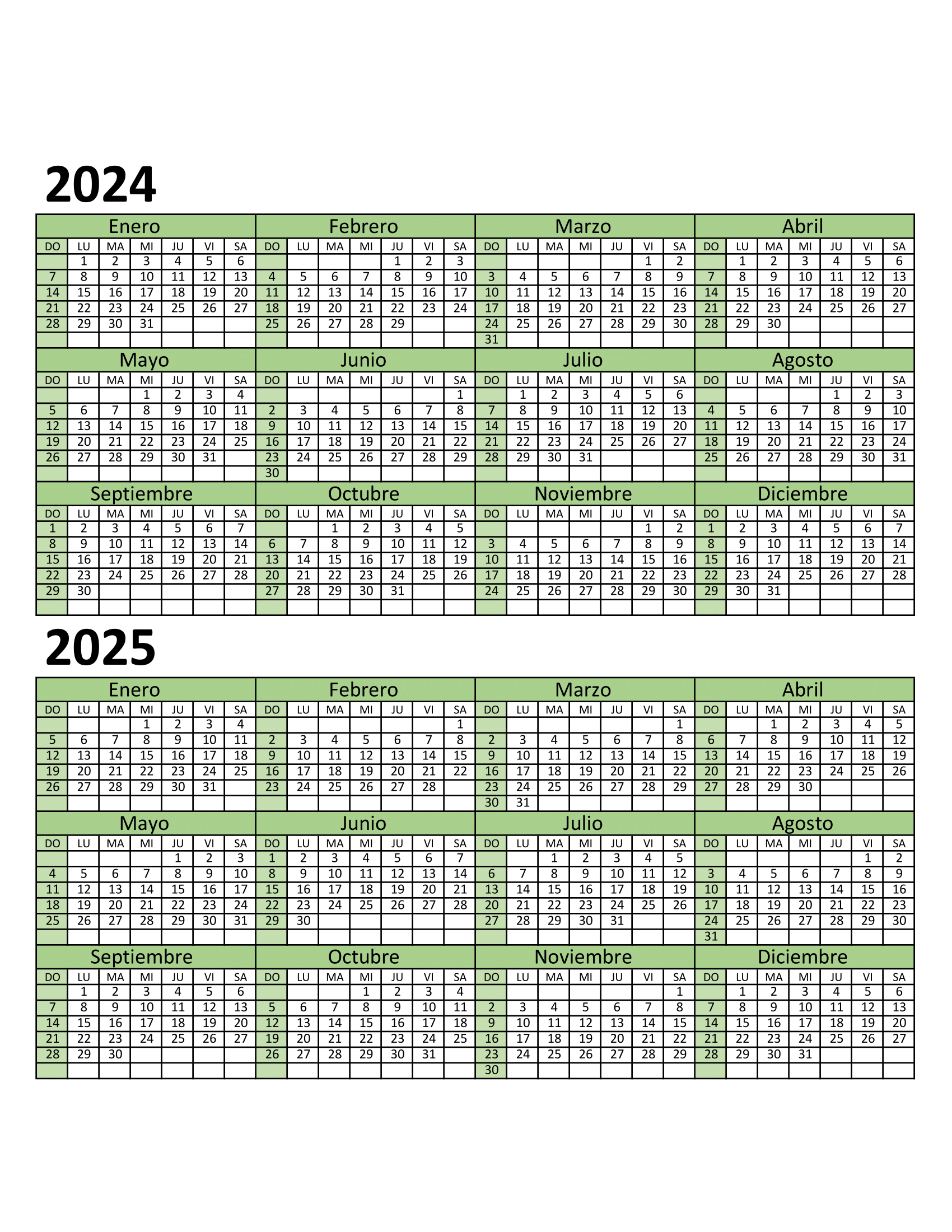 Descarga el calendario 2024 y 2025