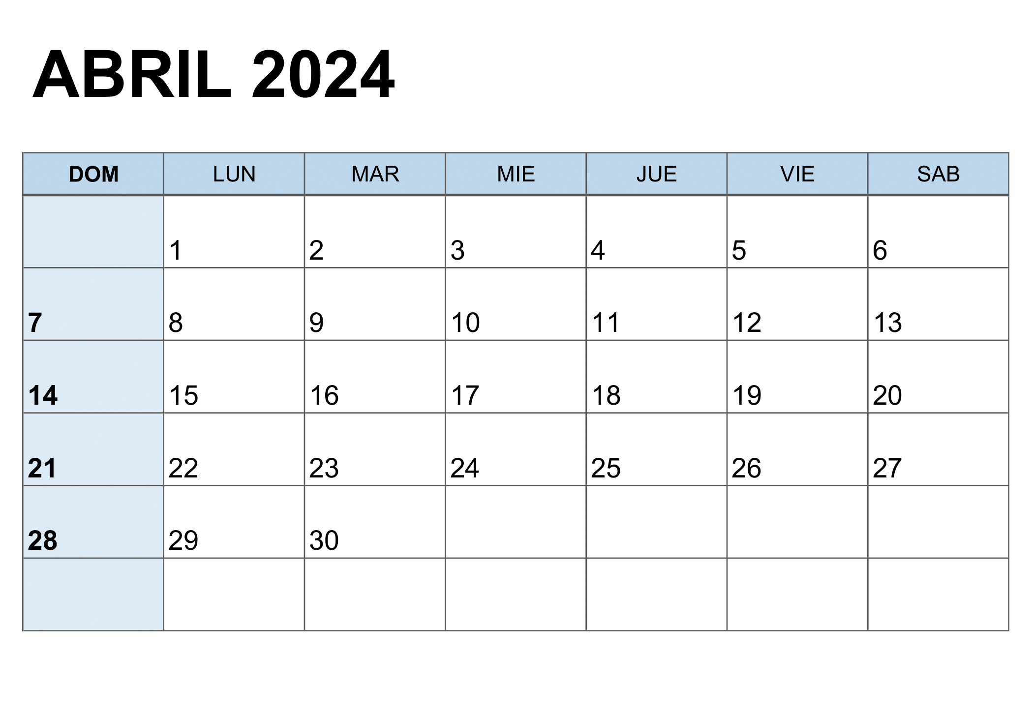 Calendario Abril 2024 para Imprimir