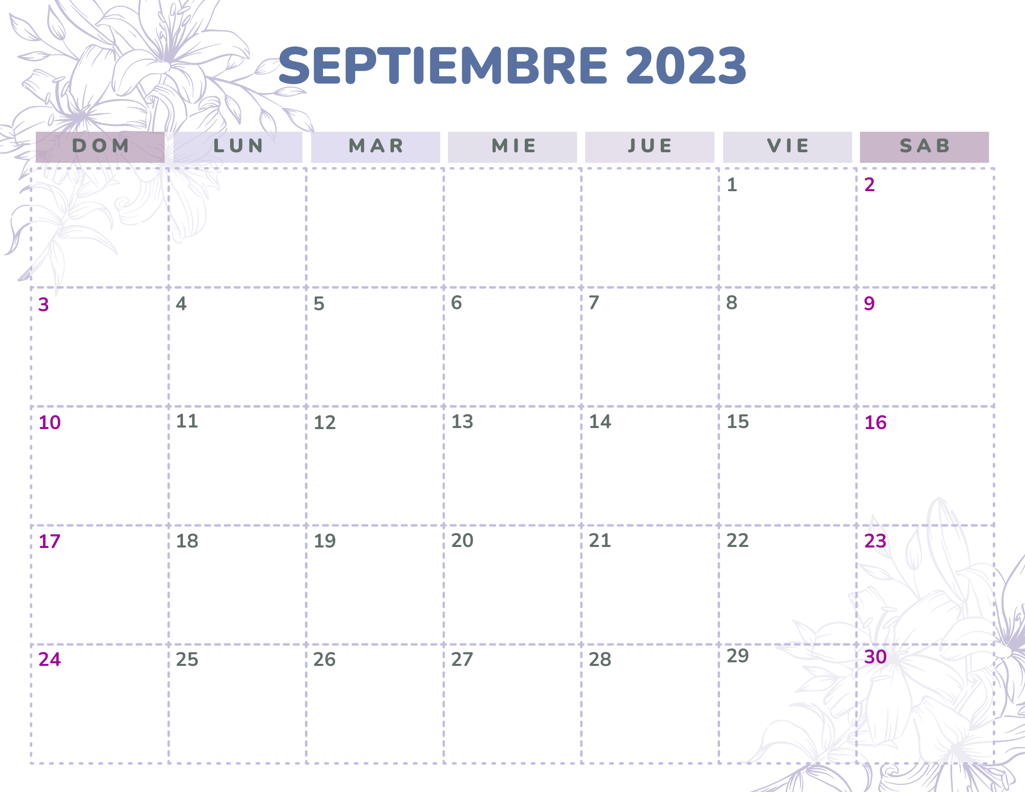 Calendario Agosto 2023 imprimible