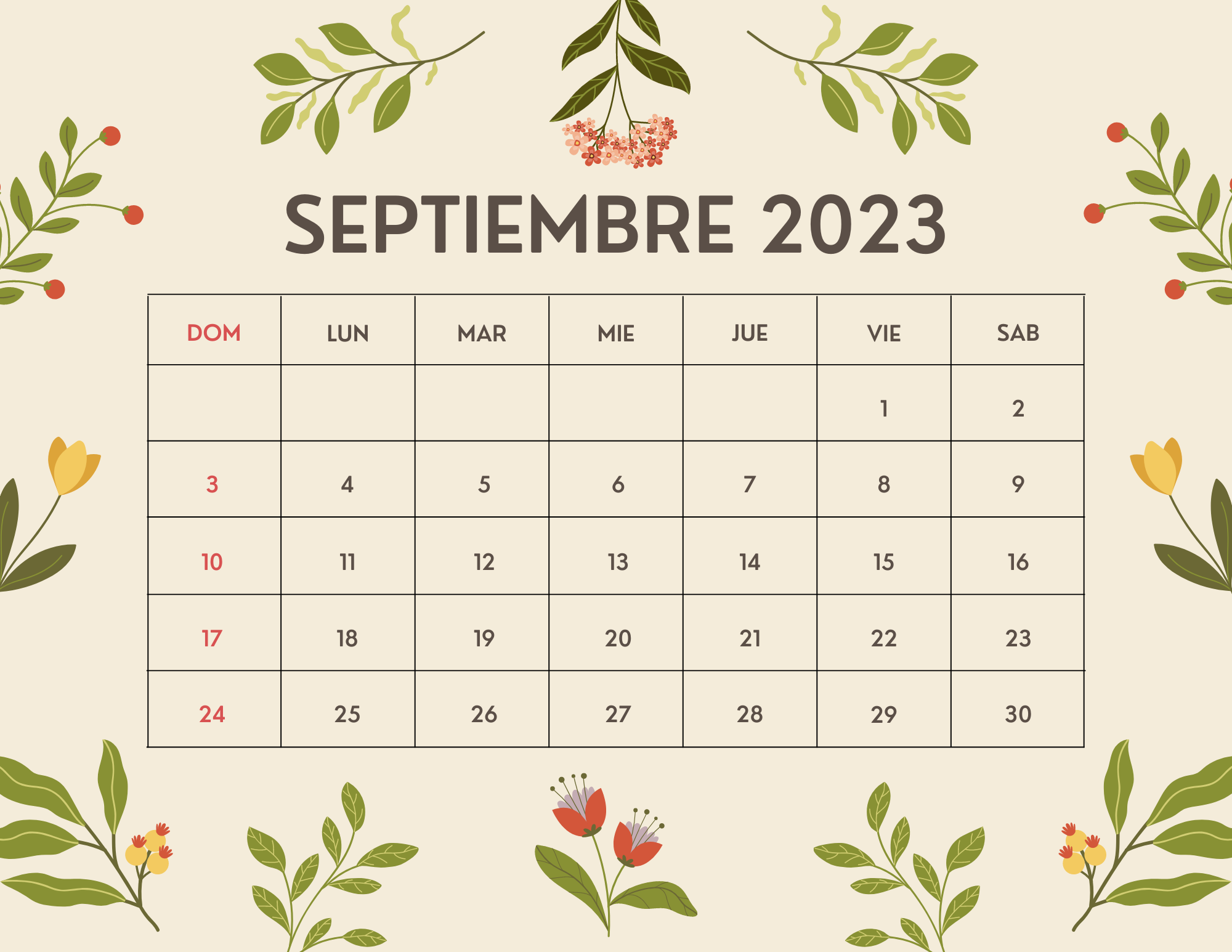 Planificación Calendario Agosto 2023